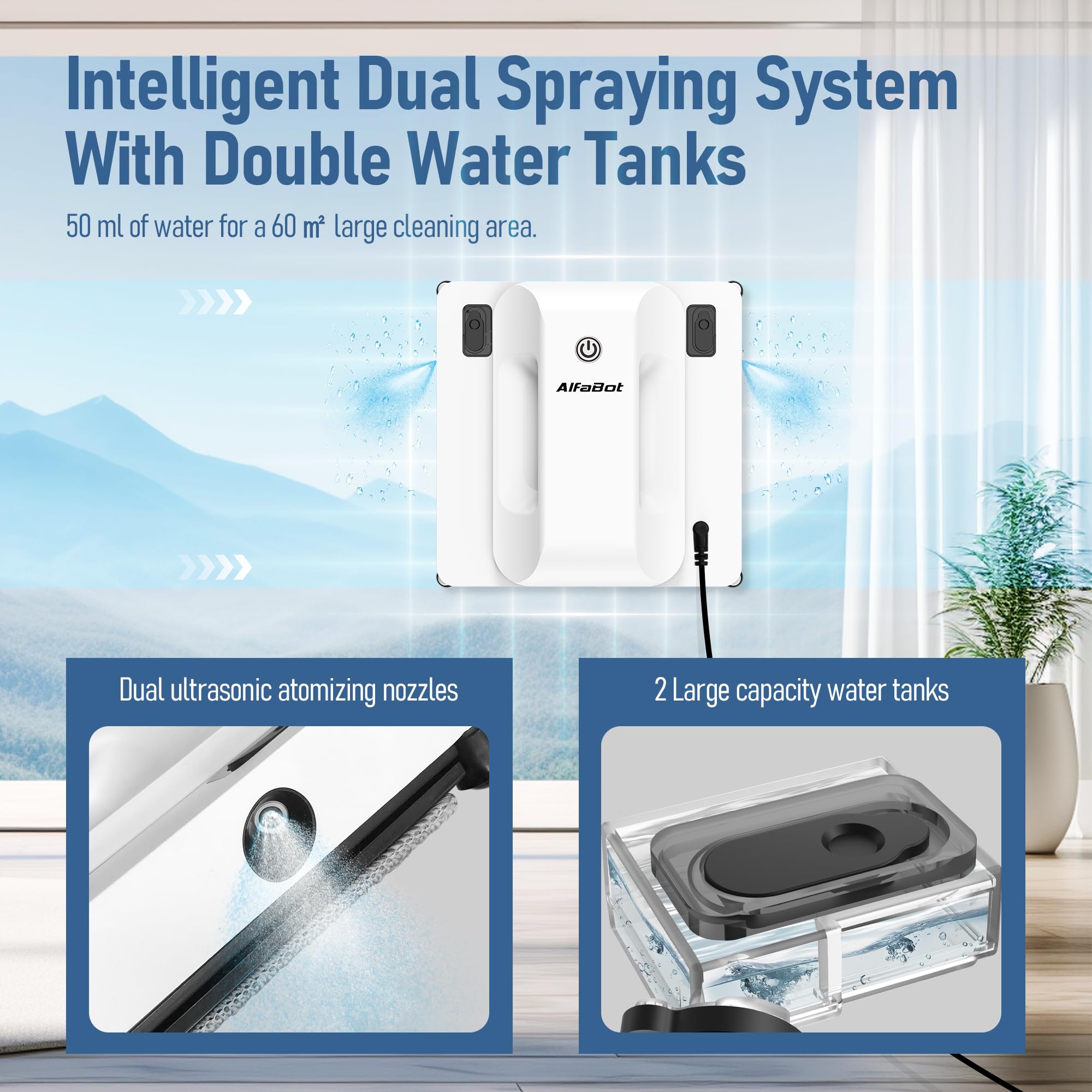 **AlfaBot GLS400 窓掃除ロボット デュアルスプレー付き** Amazon | 窓拭きロボット AlfaBot GLS400 窓掃除 窓用 双方向自動